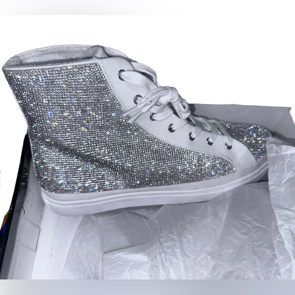 Aqua rhinestone white silver high top sneakers size 11 - Picture 4 of 7
